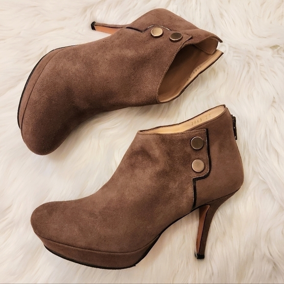 Lanvin En Bleu Suede Platform Stiletto Booties Brown Size 7 - Picture 2 of 12